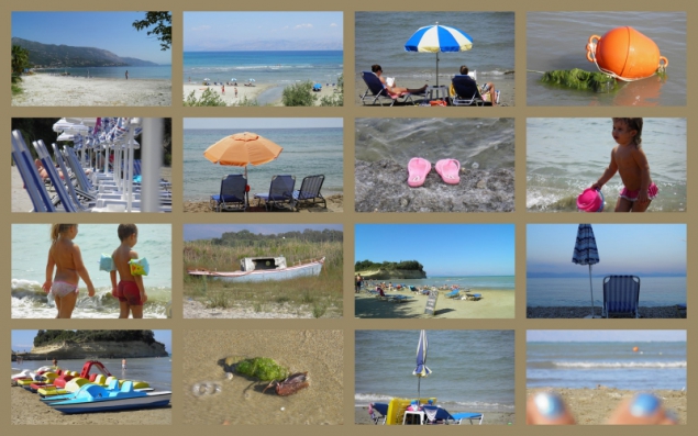 A collage of beach photos in Corfu