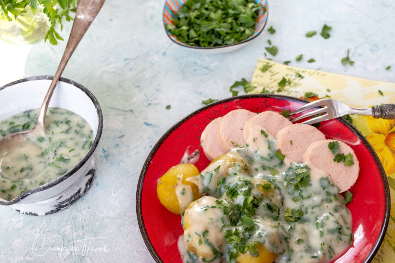 Parsley Bechamel Sauce with sausage and potatoes